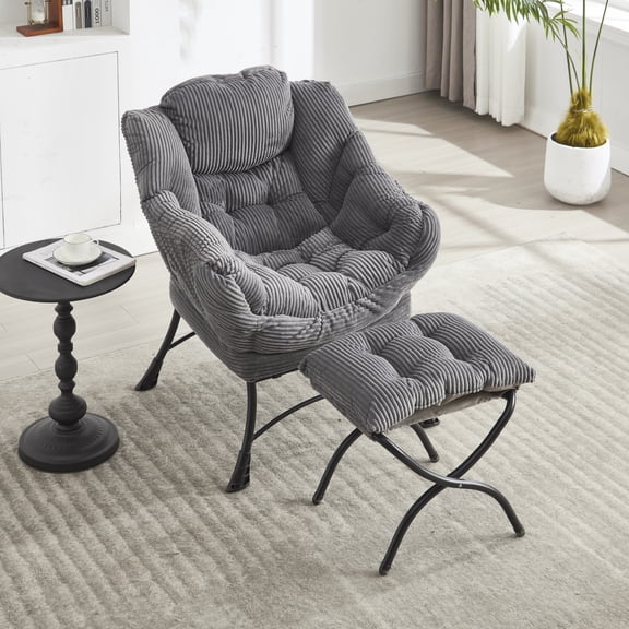 Jopath Lazy Chair with Ottoman, Accent Chair with Armrests and a Side Pocket, Leisure Upholstered Sofa Chair for Living Room Bedroom Office and Reading Room Grey
