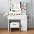 thumbnail image 1 of Jopath Makeup Vanity Set with Mirror & Lights,Vanity Desk with 3 Drawers & 7 Shelves,Storage Stool for Bedroom,White02, 1 of 8