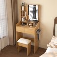 thumbnail image 1 of Jopath Makeup Vanity Table Set,Wood Dressing Table with Mirror and Lights,Power Outlet, Hairdryer Holder & Stool for Small Bedrooms, 1 of 8