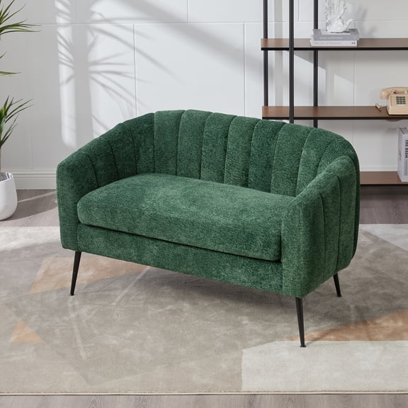Jopath Mini Loveseat Accent Couch with Metal Legs, Channel Tufted 2-Seater Sofa for Living Rooms Bedrooms Dorm Studio Office Small Spaces Green