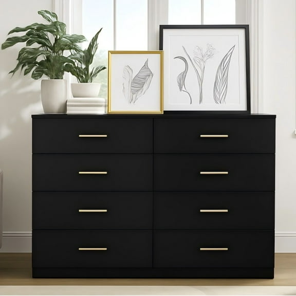 Jopath Modern 8-Drawer Dresser for Bedroom,Wood Wide Chest of Drawers Storage Organizer for Living Room,Hallway,Black02