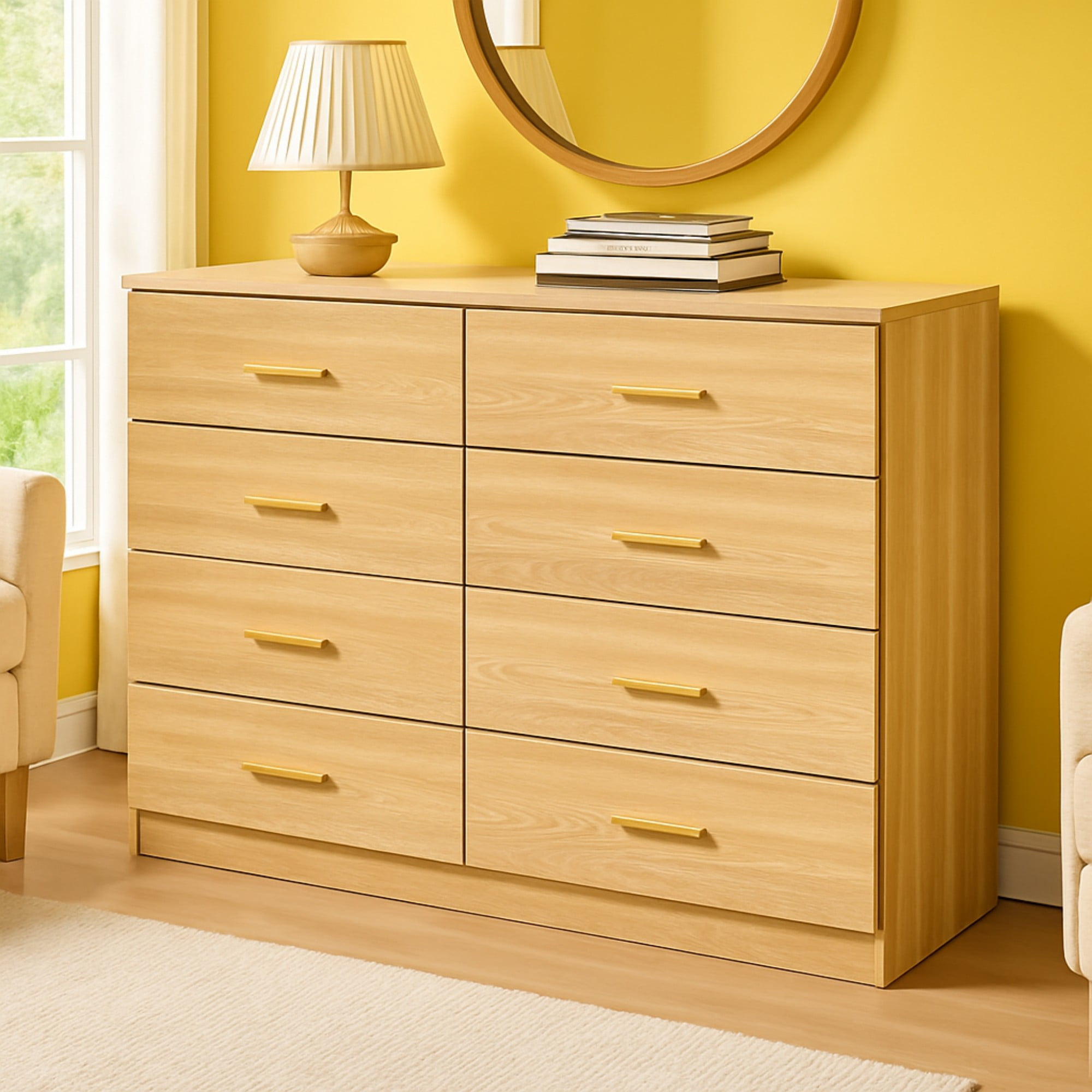 Jopath Modern 8-Drawer Dresser for Bedroom,Wood Wide Chest of Drawers Storage Organizer for Living Room,Hallway,Natural02