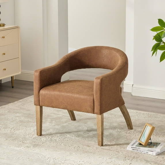 Jopath Modern Barrel Open Back Upholstered Accent Chair Solid Wood Legs,Hollow-Out Side Club Chair for Dining, Living Room, Club or Kitchen