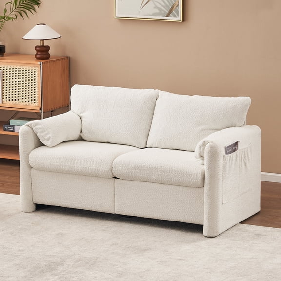 Jopath Modern Loveseat Sofa 2-Seater - Plush Chenille Fabric Couch With High-Density Foam Cushions, 60" For Small Spaces, Living Room, Apartment Weight Capacity500 Lbs Ivory White