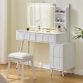 thumbnail image 1 of Jopath Modern Makeup Vanity Desk with LED Lights & Mirror,4 Drawer Dressing Table Set with 4 Drawer and Stool, 3 Colors Dimmable Brightness for Space-Saving,Bedroom,White, 1 of 8