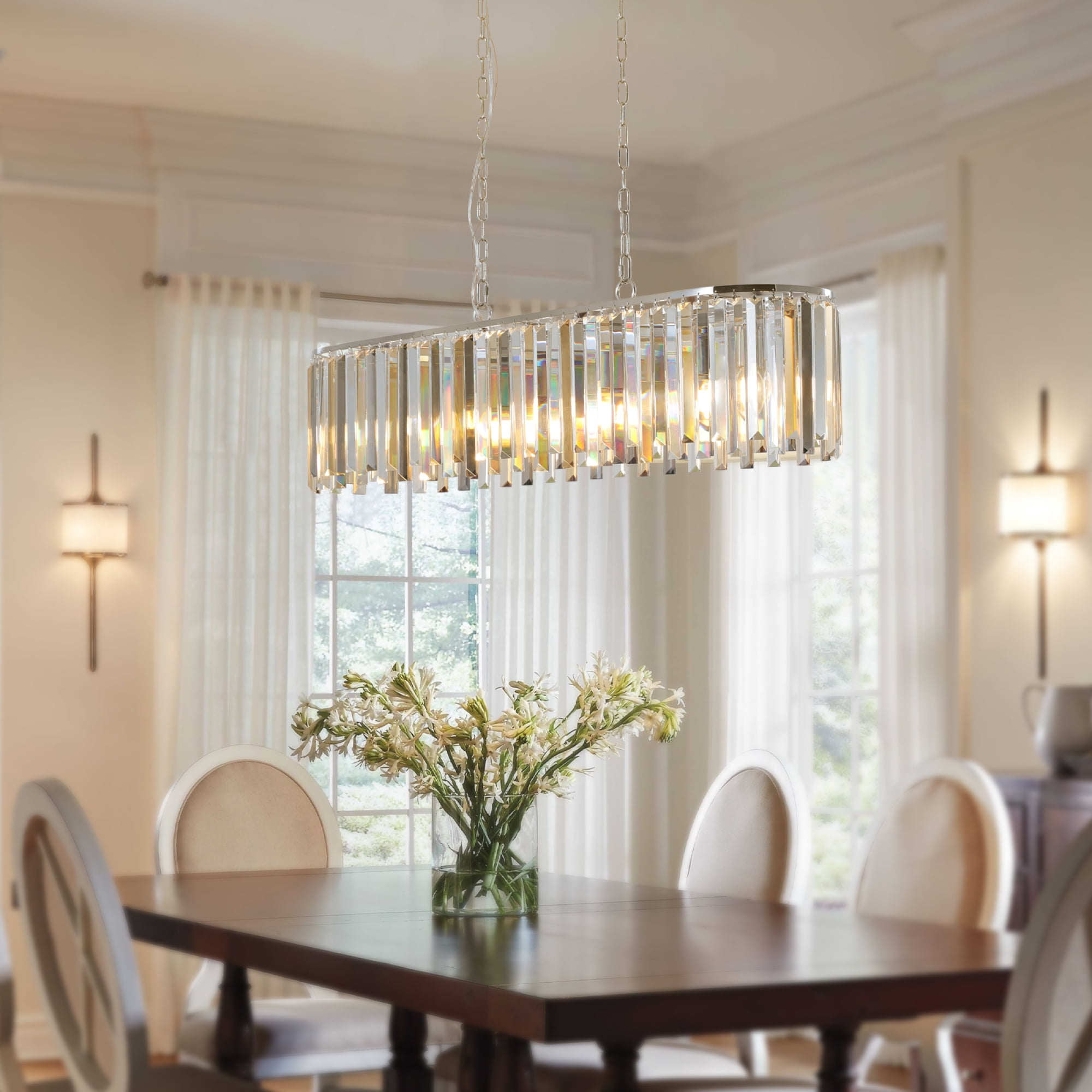 Jopath Modern Oval Crystal Ceiling Chandelier Luxury Hanging Pendant Light Fixture for Living Room, Bedroom, Kitchen (No Bulbs)