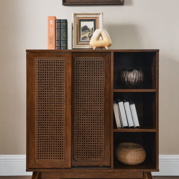 Jopath Rattan Sideboard Cabinet Modern Collection Solid Wood & MDF Construction Dark Wood