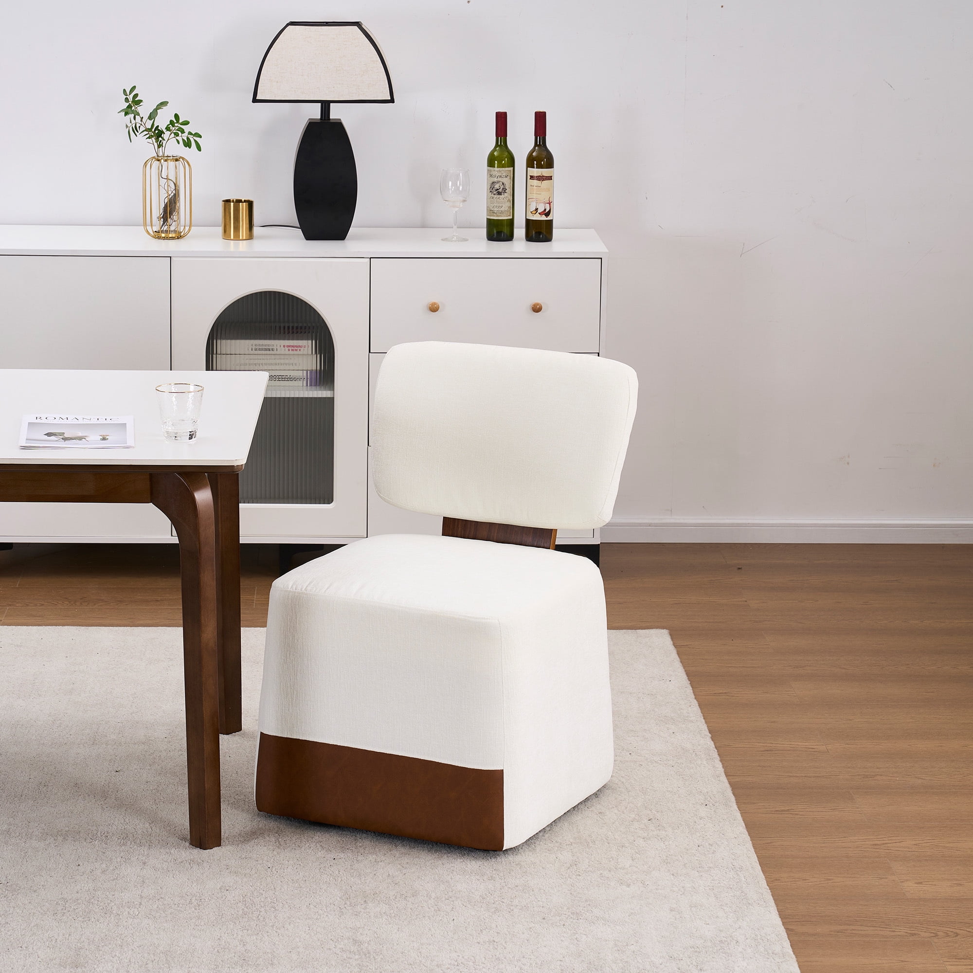 Jopath Modern Rolling Side Chair, Armless Dining Chair Linen Upholstered Dining Chair With Casters And Comfortable Foam Seat, 1-Piece For Living Room, Office, Bedroom