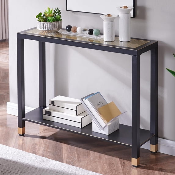 Jopath Narrow Console Table,41"W Glass Narrow Sofa Table with 2-Tier,Entryway Table for Hallway,Entryway,Living Room,Black