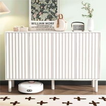 Jopath OnTrend Minimalist Shoe Cabinet Large 4-Door Storage Cabinet With 5 Solid Wood Legs,Cream Style Sideboard Buffet Cabinet With Fluted Doors With Adjustable Shelves For Living Room, White