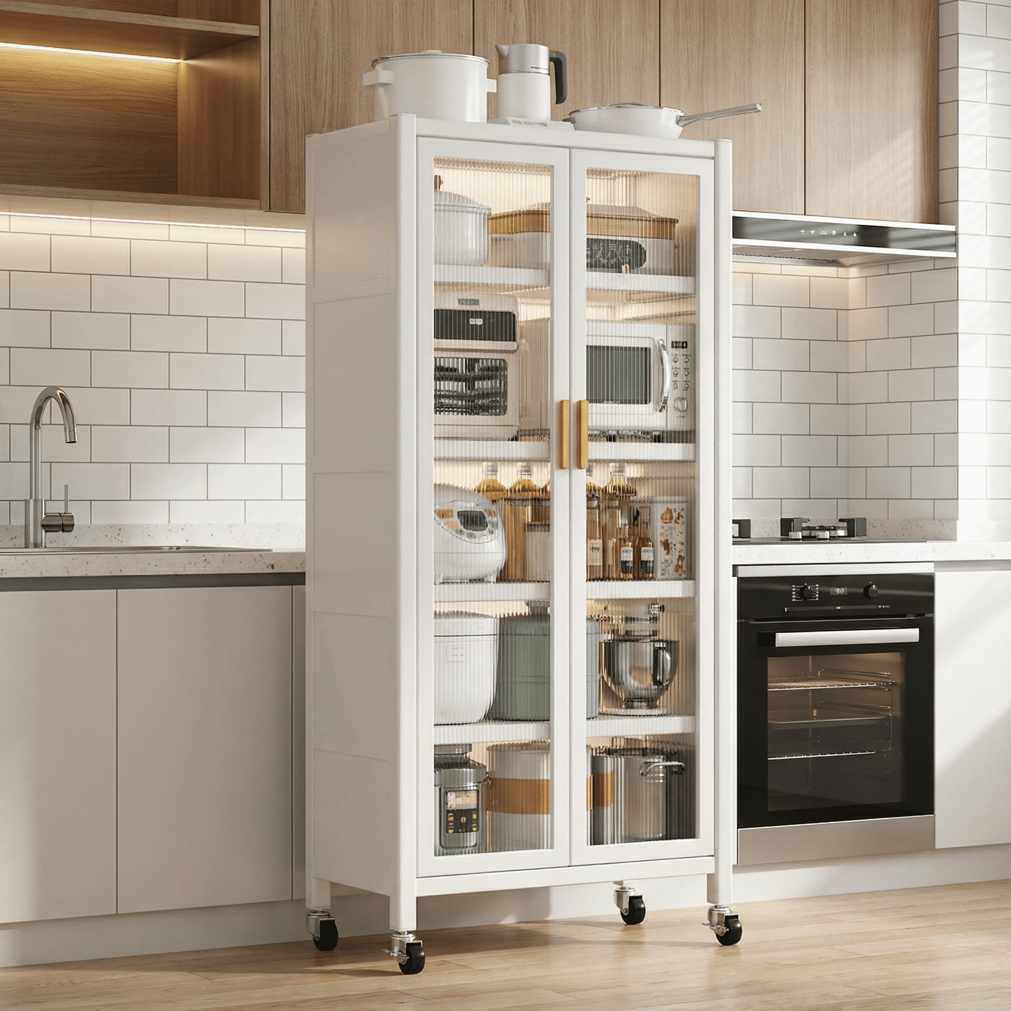 Jopath Open-Door Kitchen Pantry Storage Cabinet,Multilevel Pantry Storage Cabinet Side Cabinets for Kitchen,Living Room,Wh