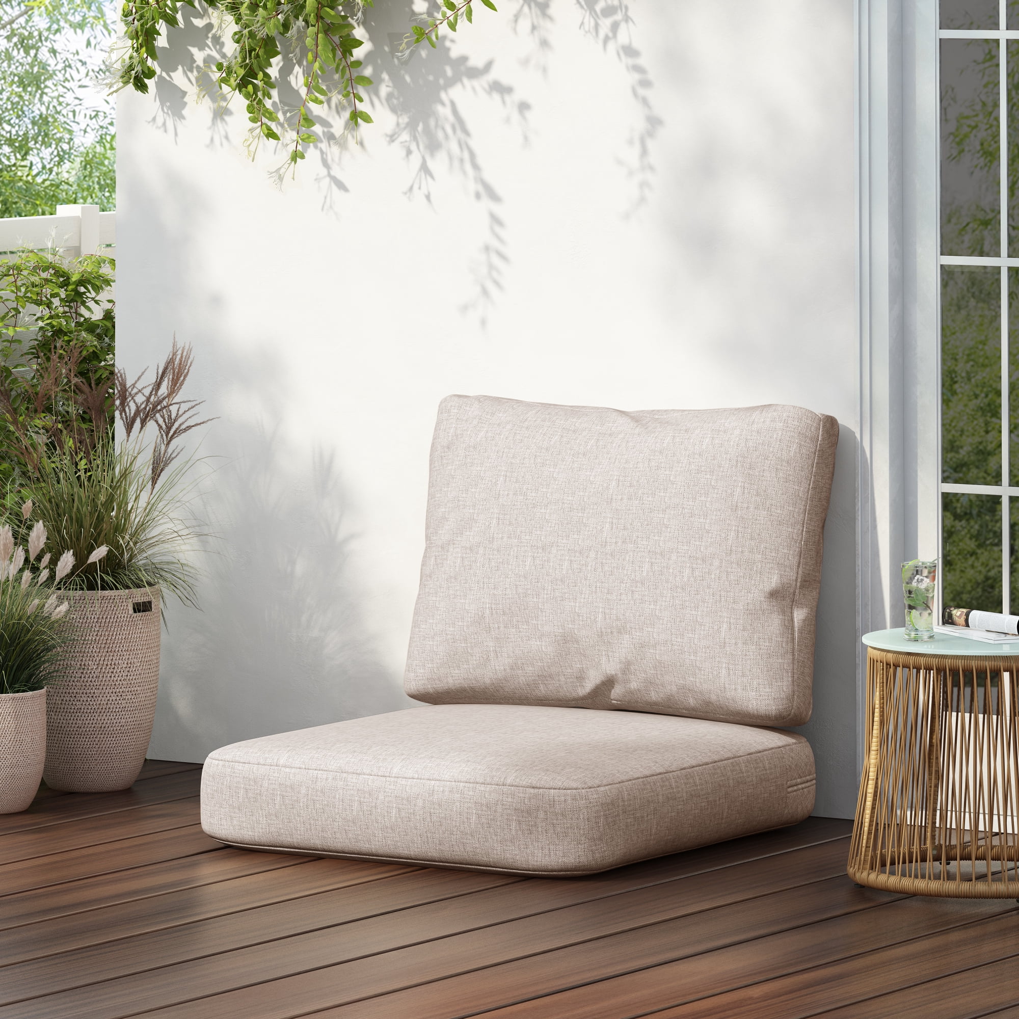 Jopath Outdoor Beige Club Chair Cushion Set with Seat Cushion and Back Cushion, Compatible with Most Club Chair for Patio Balcony Garden(Without Club Chair)