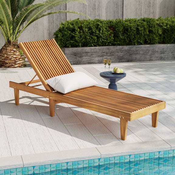 Jopath Outdoor Chaise Lounge with Adjustable Backrest, Weather-Resistant Patio Recliner for Poolside, Backyard and Deck, Natural Wood Finish