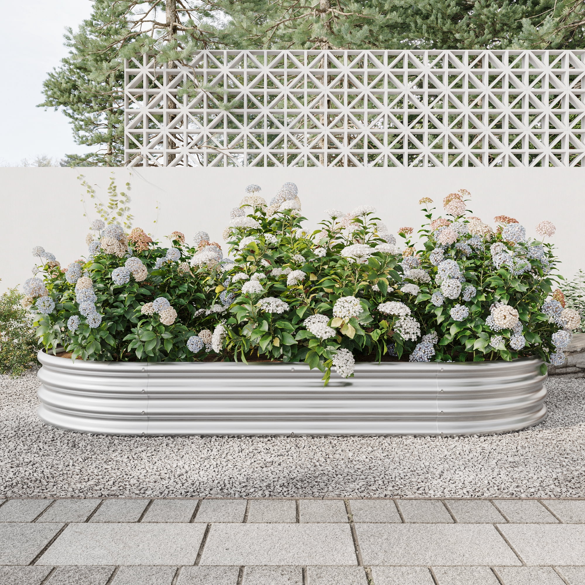 Jopath Oval Large Metal Raised Planter Bed, Outdoor Raised Garden Bed for for Plants, Vegetables and Flowers Silver