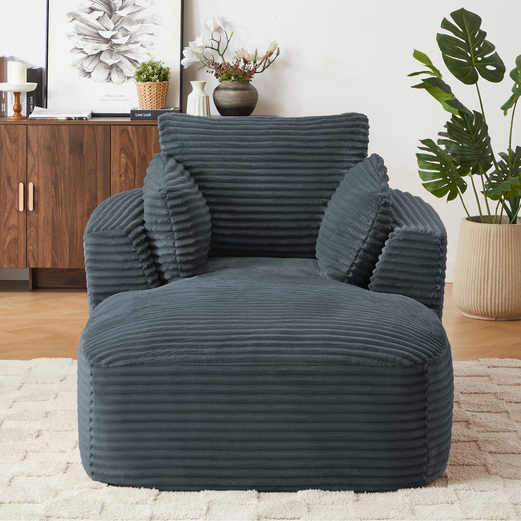 Jopath Oversized Chaise Lounge Chair, Corduroy Upholstered Modern Sofa Couch,Comfy Sleeper Sofa for Living Room Dorm Apartment No Assembly Required Dark Grey