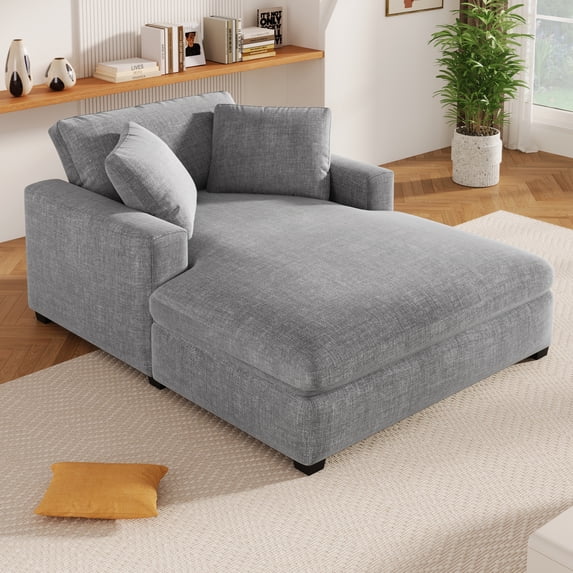 Jopath Oversized Chaise Lounge Chair Indoor, Upholstered Sofa Bed With Throw Pillows And Armrests, Sleeper Chair Durable Frame With Solid Wood Legs For Living Room, Bedroom