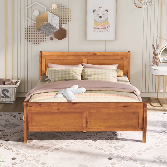 Jopath Queen Platform Bed, Wood Bed Frame with Headboard and Wood Slat Support for Teen and Adult Oak