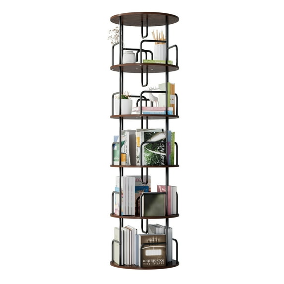 Jopath Rotating Bookshelf Tower 5 Tier, Spinning Bookcase, Revolving 360 Book Shelf Narrow Tall Bookcase, Vertical Turning Round storage Bookshelf, Book Shelf Organizer for Bedroom,Living Room,Brown
