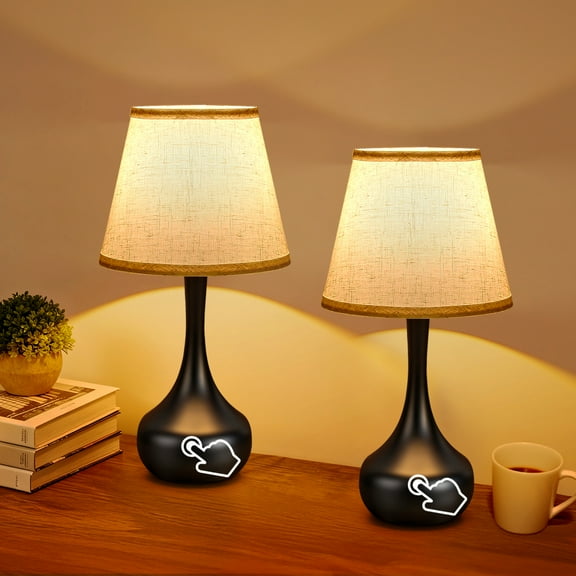 Jopath Set of 2 Table Lamps for Night Stands, 3-Way Dimmable Touch Lamps, Bedside Lamp for Kids Room,Office,Living Room, End Table Black (LED Bulbs Included)
