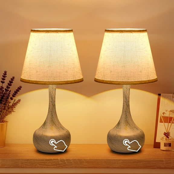 Jopath Set of 2 Table Lamps for Night Stands, 3-Way Dimmable Touch Lamps, Bedside Lamp for Kids Room,Office,Living Room, End Table White+Gold (LED Bulbs Included)