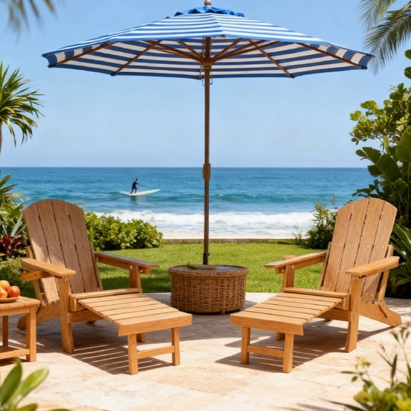Jopath Set of 2 Adirondack Chair, Outdoor Lounge Chair Adjustable Backrest with Pull-Out Footrest for Patio Garden Outdoors Fire Pit Teak