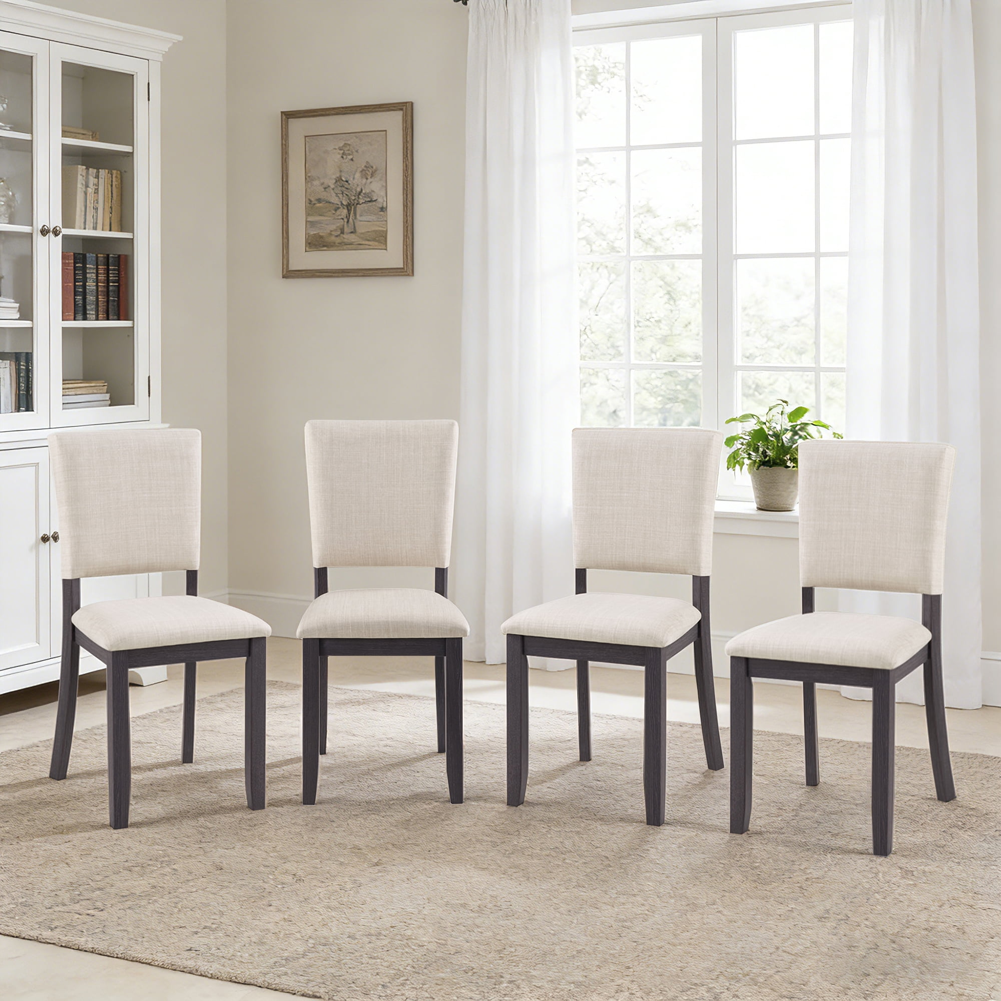 Jopath Set of 4 Wooden Dining Chairs, Kitchen Chair with Padded Seat, Upholstered Side Chair for Dining Room Living Room Kitchen Beige