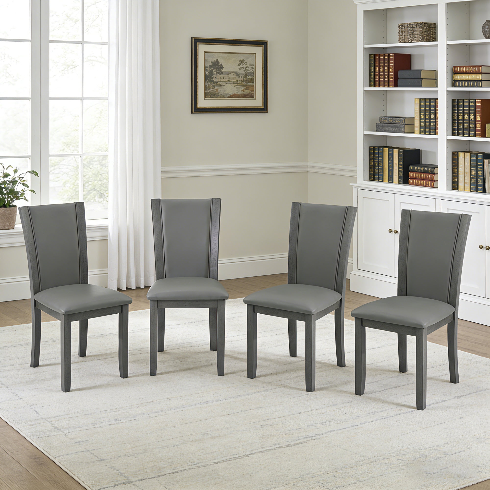 Jopath Set of 4 Wooden Dining Chairs, Kitchen Chair with Padded Seat, Upholstered Side Chair for Dining Room Living Room Kitchen Grey