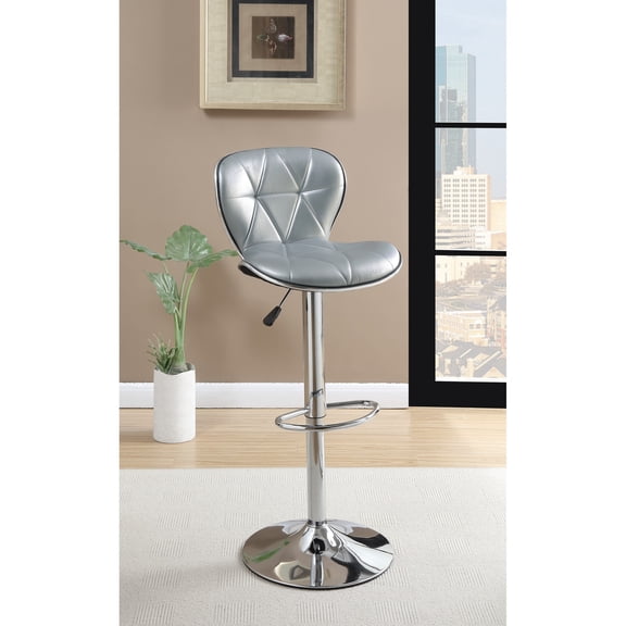 Jopath Silver Faux Leather PVC Stool Counter Height Chairs Set of 2 Adjustable Height Kitchen Island Stools Chrome Base.