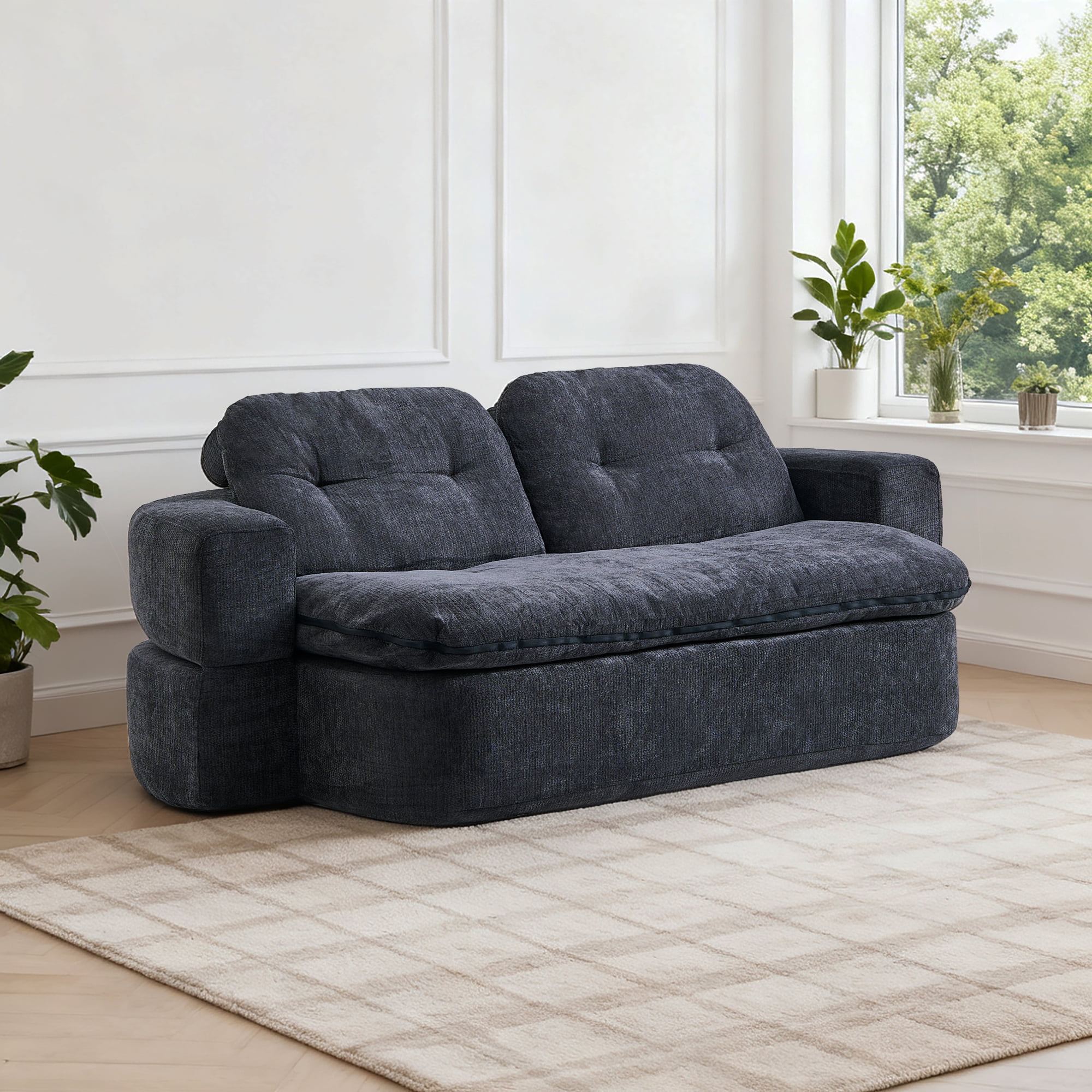 Jopath Sleeper Sofa Bed with 2 Pillows,Corduroy Convertible Futon Sleeper Sofa Couch,Modern Floor Sofa Bed,Folding Mattress for Living Room,Small Spaces,Brown Grey