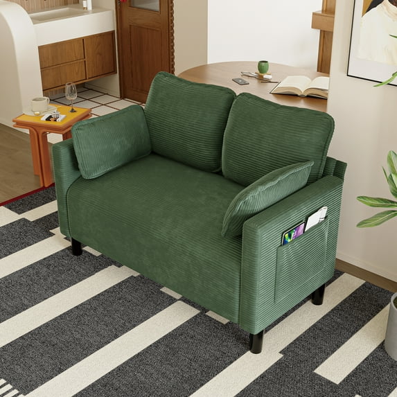 Jopath Sofa 48" Soft Corduroy Loveseat Couch W/Soft Cushions,Side Storage Pocket,Sturdy Composite Board & Solid Wood Frame, High Rebound Sponge,Ideal For Living Room,Apartment,Dorm Green