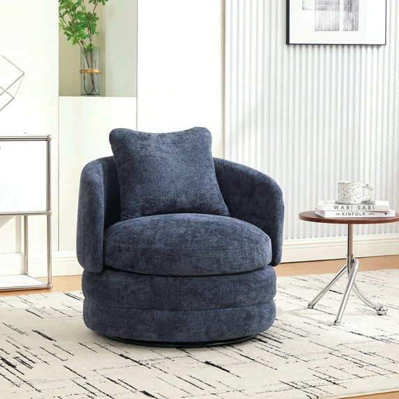 Jopath Swivel Accent Chair with Pillow,360° Round Barrel Chair,Chenille Upholstered Armchair Single Club Sofa Chair for Living Room,Bedroom, Reading Room, Balcony, Lounge,Navy
