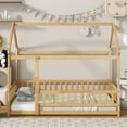 thumbnail image 1 of Jopath Twin Size Floor Bed Frame Montessori House Floor Wooden Bed with with Roof Frame,Safety Guardrails for Kids,Boys,Girls Natural, 1 of 10