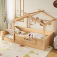thumbnail image 1 of Jopath Twin Size Floor Bed with Guardrails and Roof, Kids House Floor Bed with a Small Built-in Tray for Boys Girls Natural, 1 of 9
