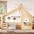 thumbnail image 1 of Jopath Twin Size House Floor Bed with Window and a Small Shelf, Solid Wood Floor Bed with House-shaped Roof for Boys Girls Natural, 1 of 9