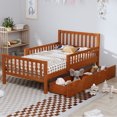 thumbnail image 1 of Jopath Twin Size Wood Platform Bed with Guardrails on Both Sides and Two Storage Drawers for Toddler Kids Teens,Walnut, 1 of 9