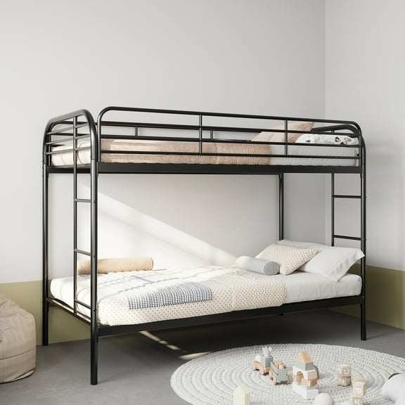 Jopath Twin over Twin Bunk Bed,Metal Bed Frame with Ladder and Full-Length Guardrail,Noise Free,Black