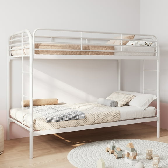 Jopath Twin over Twin Bunk Bed,Metal Bed Frame with Ladder and Full-Length Guardrail,Noise Free,White