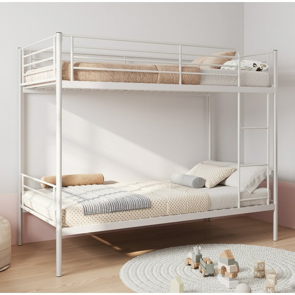 Jopath Twin over Twin Bunk Bed,Metal Bed Frame with Ladder and High Guardrail,Noise Free,White