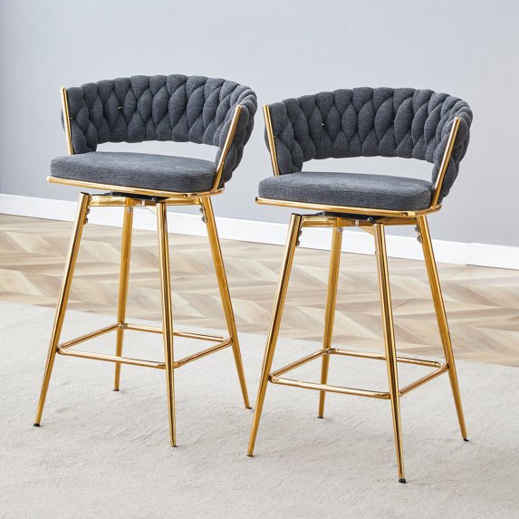 Jopath Two-piece rotating swivel chair, Dark gray cotton and linen soft seat, golden metal legs, rust-proof and wear-resistant, suitable for restaurant/bar high tables, lightweight single unit