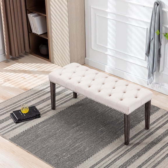 Jopath Upholstered Tufted Bench Ottoman , Velvet Dining Bench Bedroom Bench Footrest Stool Accent Bench for Entryway Dining Room Living Room, Beige