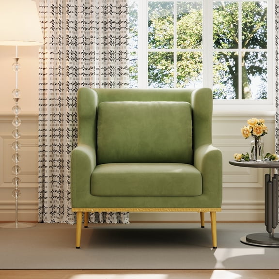 Jopath Velvet Armchair, Accent Chair Reading Chair Single Sofa Chair for Living Room Bedroom and Reading Corner Green