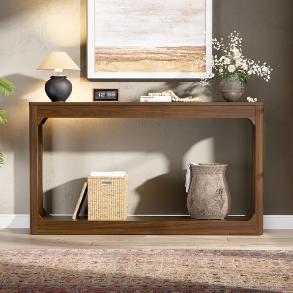 Jopath Walnut Curved-Leg Storage Table for Entryways, Slim Wooden Side Table for Entryways Hallways and Doorways