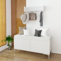 Jopath White Shoe Storage Bench with Wall-Mounted,Modern Entryway Bench with Hooks and Storage Bench Set for Hallway,Bedroom