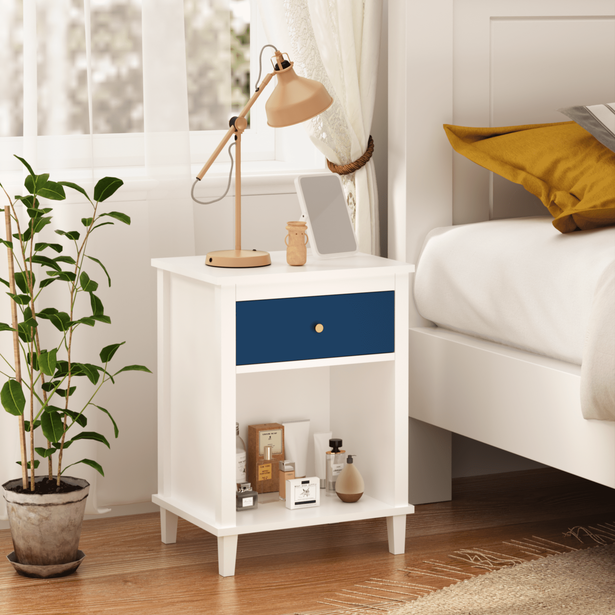 Jopath Wooden Nightstand with One Drawer & One Shelf for Kids, Adults,26.77''H,Navy02