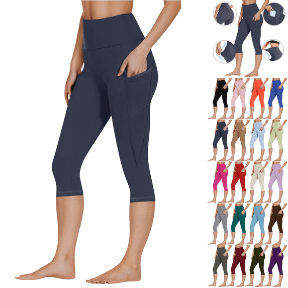 Jopfuhed Capri Leggings for Women Slim Fit Stretchy High Waist Tummy Control Yoga Pants with Pockets Workout Gym Running Leggings,Sizes S-3XL