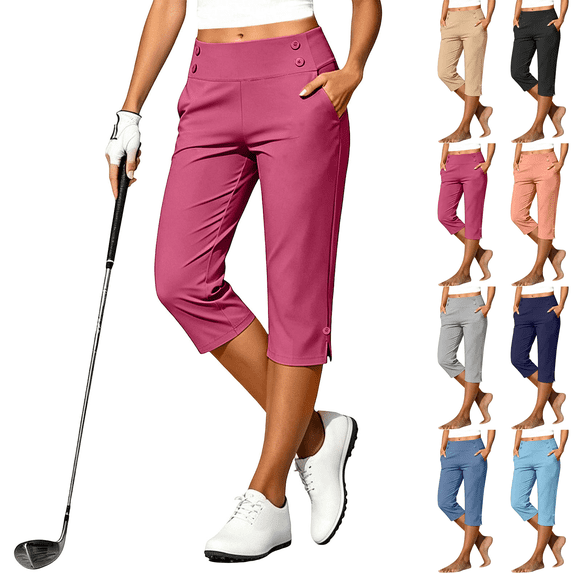 Jopfuhed Capri Pants for Women Plus Size Stretch High Waisted Straight Leg Yoga Trousers with Pockets Lightweight Comfy Golf Travel Pants,Sizes S-5XL