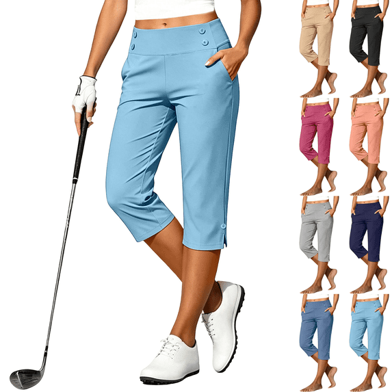 Jopfuhed Capri Pants for Women Plus Size Stretch High Waisted Straight Leg Yoga Trousers with Pockets Lightweight Comfy Golf Travel Pants,Sizes S-5XL