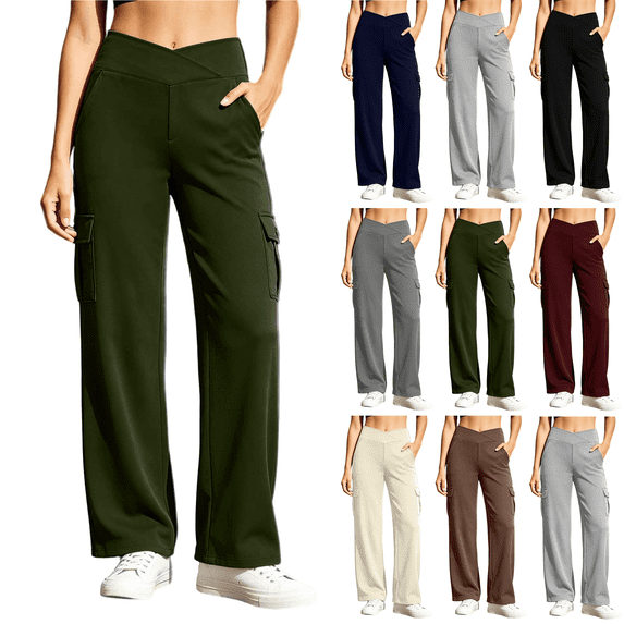 Jopfuhed Wide Leg High Waist Cargo Stretch Pull On Work Yoga Pants with Pockets Casual Lounge Athletic Joggers for Women 1 Pack,Sizes S-3XL