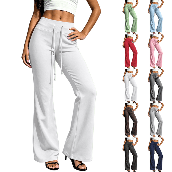 Jopfuhed Women's High Waisted Flare Leg Pants Drawstring Stretchy Butt Lifting Sweatpants Solid Color Lounge Workout Yoga Pants,Sizes S-2XL