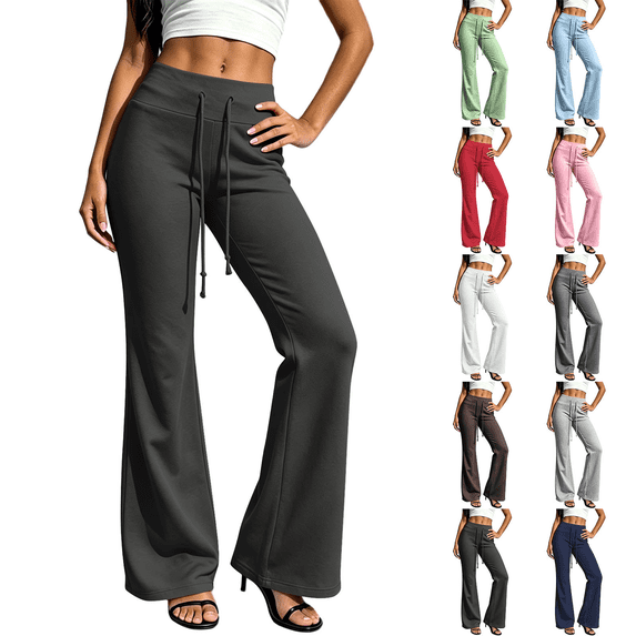 Jopfuhed Women's High Waisted Flare Leg Pants Drawstring Stretchy Butt Lifting Sweatpants Solid Color Lounge Workout Yoga Pants,Sizes S-2XL